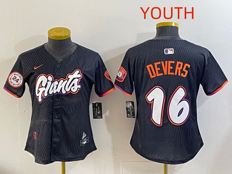 Youth 2025 San Francisco Giants #16 Devers Black Joint Name Nike MLB Jersey style 05